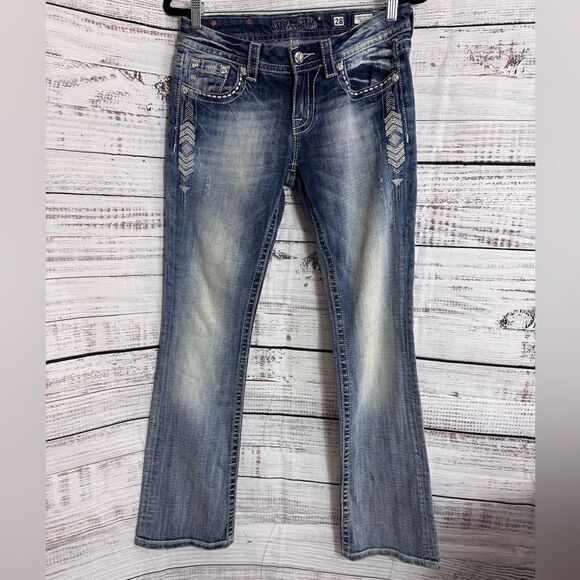 MISS ME Jeans Womens Sz 28 Signature Rise Boot Stitch Embroidered Rhinestone - Picture 1 of 13